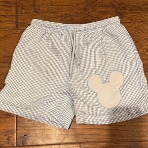 Light Blue Seersucker Shorts with Mickey Patch
